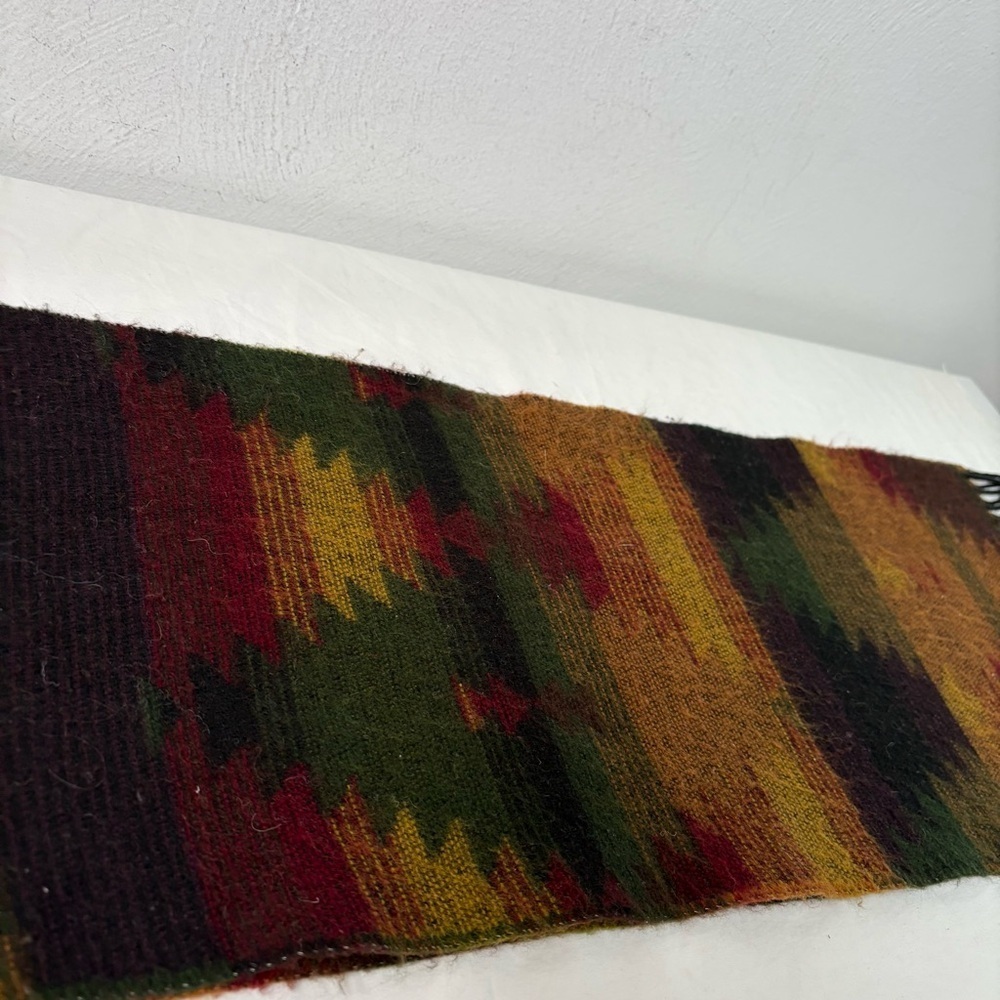 MADE in ITALY Aztec Design Fall Winter Colors Fringe Rectangular Neck Scarf - Picture 8 of 8